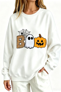 Women's Fall BOO Letter Print Graphic Halloween Sweatshirt