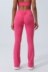 Women V Cross Waist Pleated Flare Yoga Pants