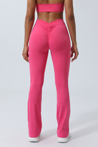 Women V Cross Waist Pleated Flare Yoga Pants