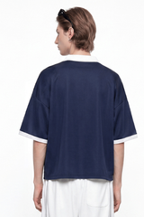 Men's V-Neck Contrast Trim Polo Collar Sports T-shirt