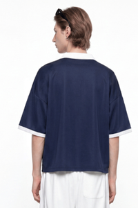 Men's V-Neck Contrast Trim Polo Collar Sports T-shirt