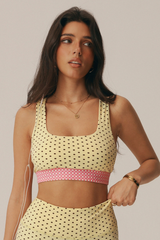 Women's Polka Dot Color Block Wide Straps Sports Bra