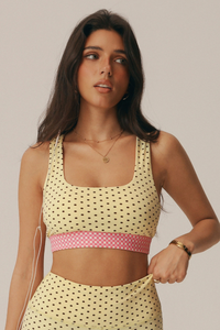 Women's Polka Dot Color Block Wide Straps Sports Bra