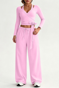 Women Fall Set:Tank Top & Wrap Tie Long Sleeve Top & Pants