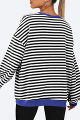 Women Fall Contrast Striped Lantern Sleeve Loose Sweatshirt