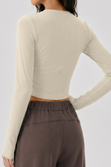 Women's Fall V-neck Slim Fit Ribbed Cropped Long Sleeve Top