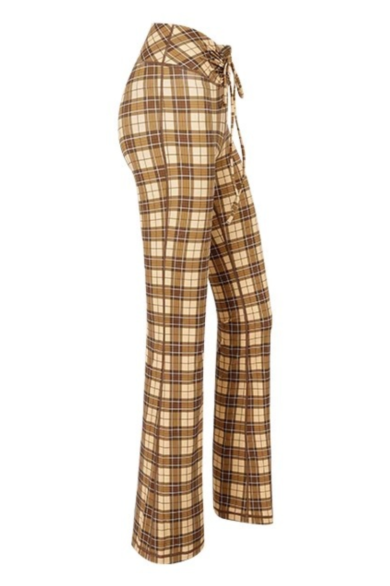 Women's Plaid Print Drawstring Flared Athletic Pants
