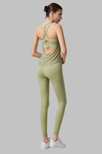 Women's Set:Faux Two-Piece Crisscross Back Tank Top+Leggings