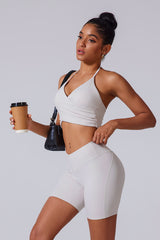 Women'S Brushed Tight Yoga Suit Set With Bra + Shorts