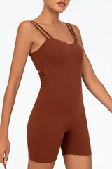 Women's Double Thin Strap Twist Cutout Back Workout Jumpsuit