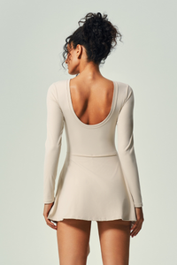 Women‘s U-Back Tie-Waist Long-Sleeved Tennis Sport Dress