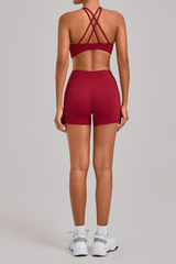 Women's Yoga Set:Cross Back Bra And High-Waist Shorts