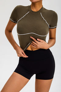 Women'S Color-Blocked High-Stretch Sports Tight-Fitting Short Sleeves
