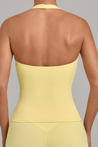 Women's Deep U Halter Slim Cropped Open Back Yoga Tank Top
