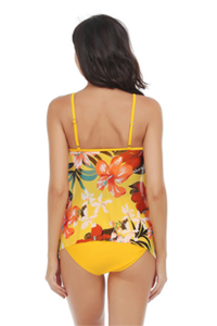 Women's Thin-Strap Floral-Patterned Irregular-Hem Tankini