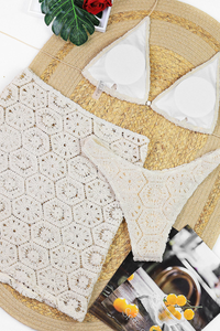 Women's Sexy Crochet Lace Hollow Out Bikini - 3 Piece Set