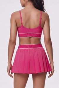 Women's Tennis Sets:Contrast Bra And Pleated Tennis Skirt