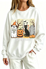 Women's Fall Halloween Spooky Print Thin Relaxed Sweatshirt