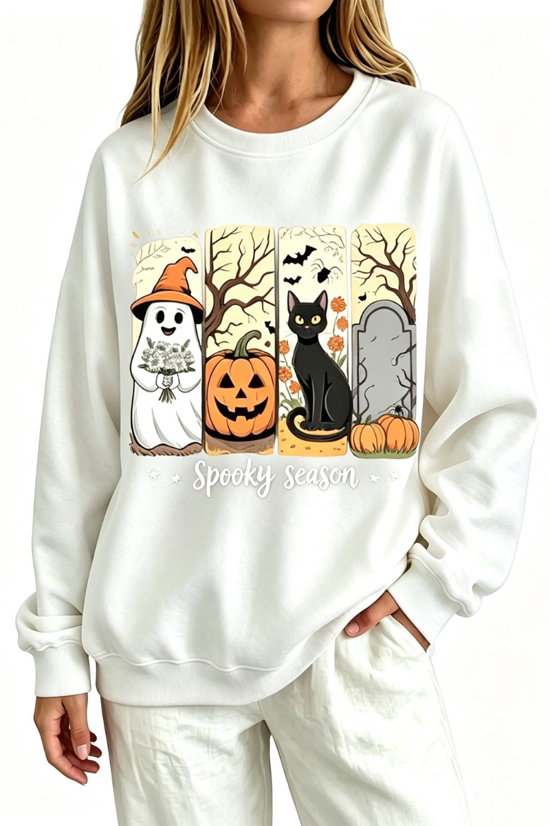 Women's Fall Halloween Spooky Print Thin Relaxed Sweatshirt