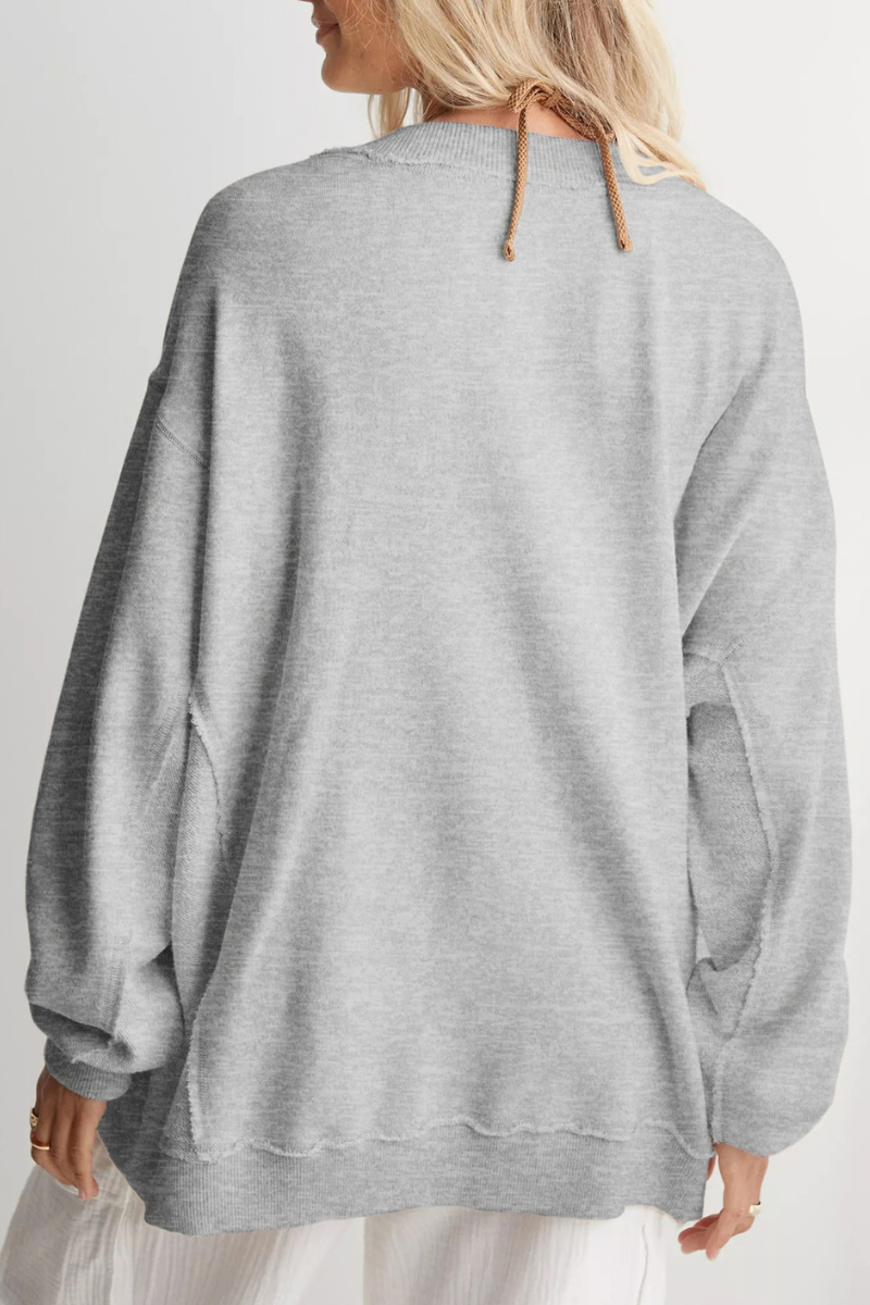 Women's Fall V Neck Raw Edge Oversized  Lazy Sweatshirt
