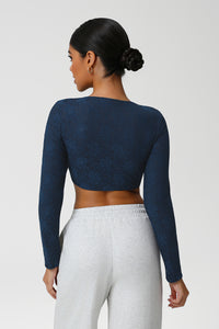 Women Lace Square Neck Cropped Yoga Long Sleeves