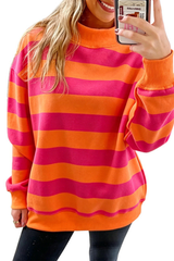 Women's Fall Striped Color Block Relaxed Mockneck Sweatshirt