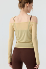 Women’s Twist Strap  Sheer Off-Shoulder Padded Yoga Top