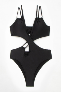 Women's V-neck Cutout Solid Sexy Swimsuit