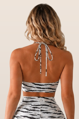 Women's Leopard Print Halter Tie Sports Yoga Bra