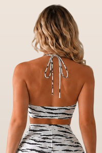Women's Leopard Print Halter Tie Sports Yoga Bra