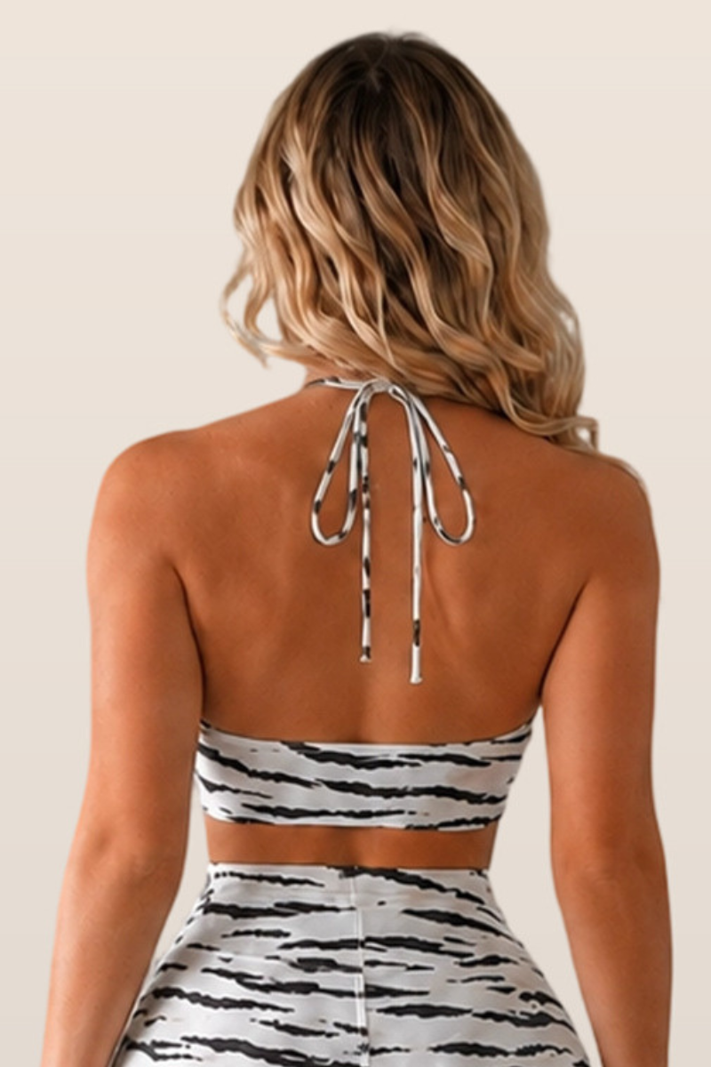 Women's Leopard Print Halter Tie Sports Yoga Bra
