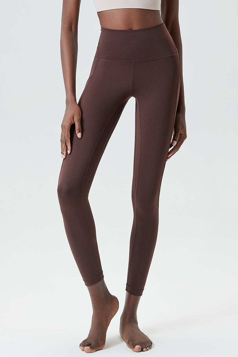 Solid high-waisted side-pocket athletic leggings