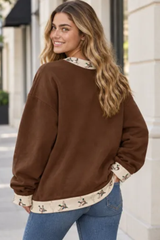 Women’s Fall Oversized Appliqué Western Mock Neck Sweatshirt