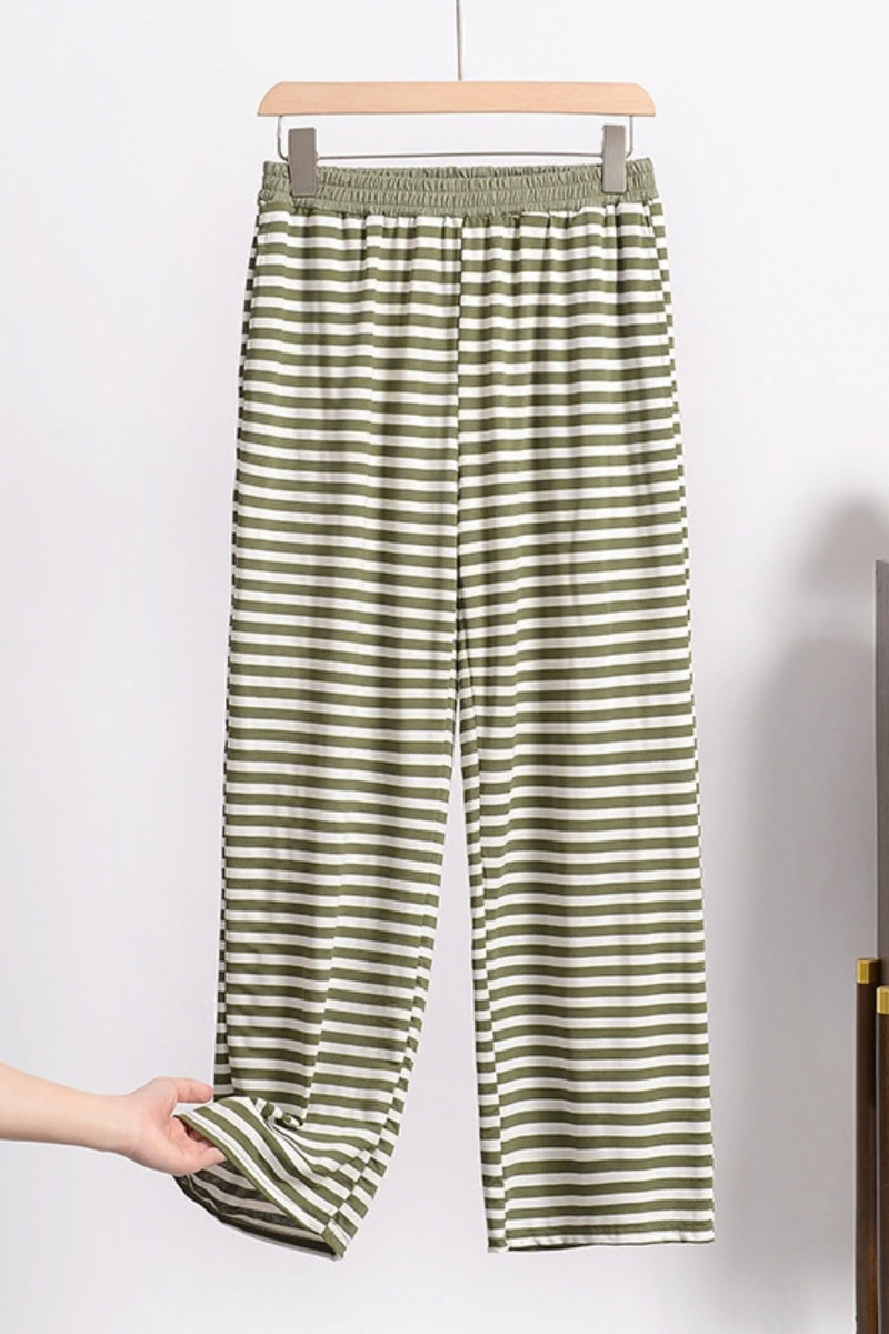 Plus Size Women's Fall Stripe Elastic Waistband Casual Pants
