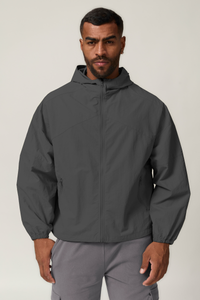 Men's Zip-Up Hooded Windbreaker - Water-Repellent Outdoor Jacket