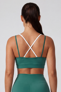 Women's Color Block Crisscross Back Thin Strap Sports Bra