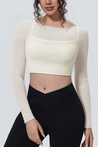 Women's Mesh Stitched Mock Two-Piece Long Sleeve T-shirt
