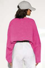 Women's Fall Cropped Drop Shoulder Relaxed Long Sleeve Top