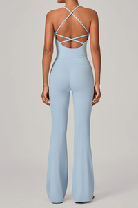 Women's Athletic Set:U-neck Cross Back Tank Top&Flare Pants