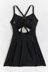 Women's U-Neck Criss Cross Back Solid Swimsuit