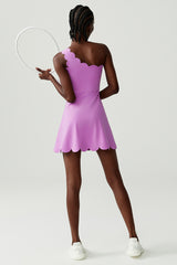 Women Single-Shoulder Wave-Hem Tennis Dress