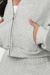 Women Cropped Hooded Zip-Up Casual Sportswear Jacket