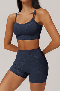 Women Gold Foil Fabric Sports Bras + Yoga Sports Shorts