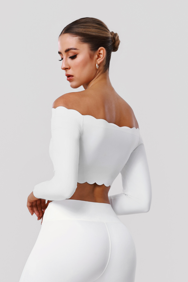 Women's Sports Ruffle Off The Shoulder Long Sleeve Yoga Top