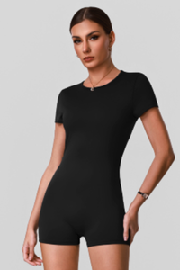 Women's Solid Open-Back Short-Sleeve Workout Jumpsuit