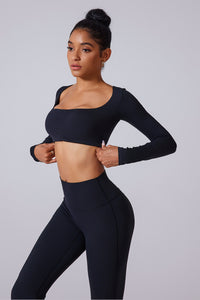 Women'S Ruched Square Neck Waistless Athletic Long Sleeve