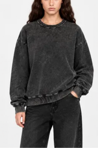 Unisex Fall 380G Heavyweight Washed Denim Relaxed Pullover