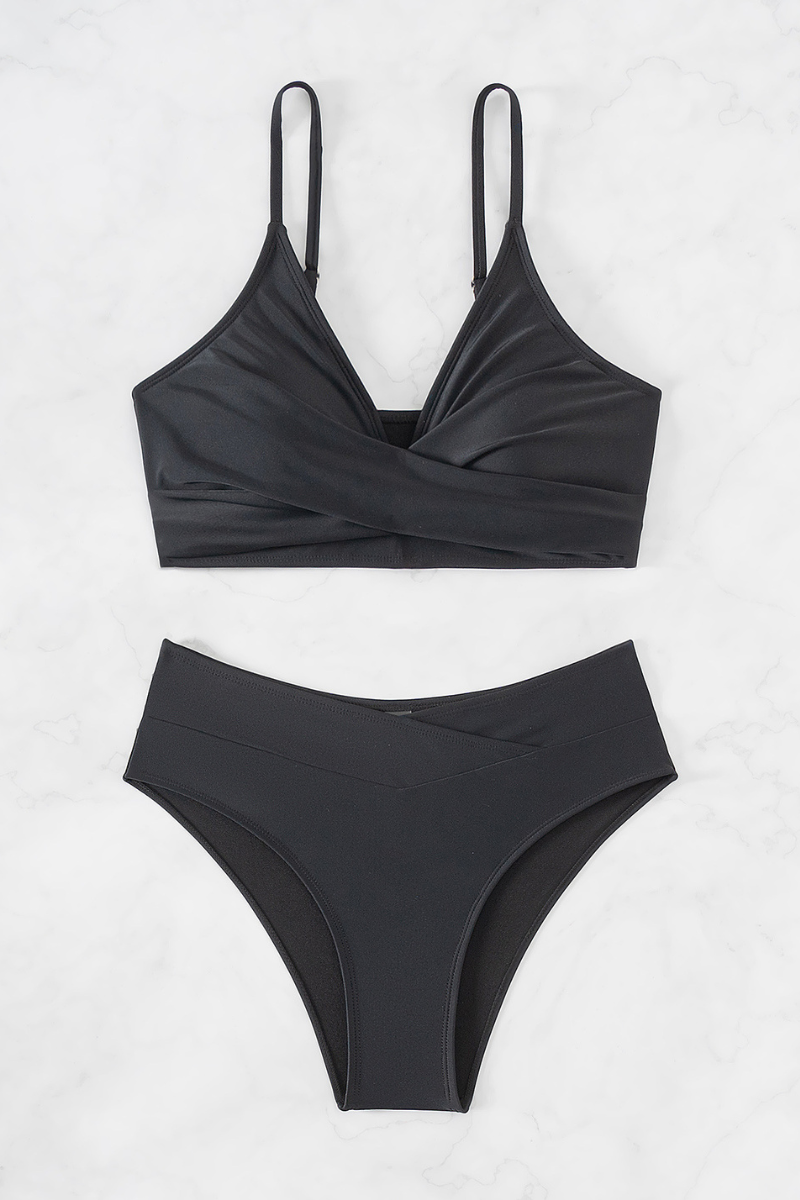 Women's Sexy Twist-Front Cross-Waist Solid Bikini