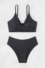 Women's Sexy Twist-Front Cross-Waist Solid Bikini