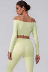 Women's Scalloped Off-Shoulder Cropped Long-Sleeve Sport Top